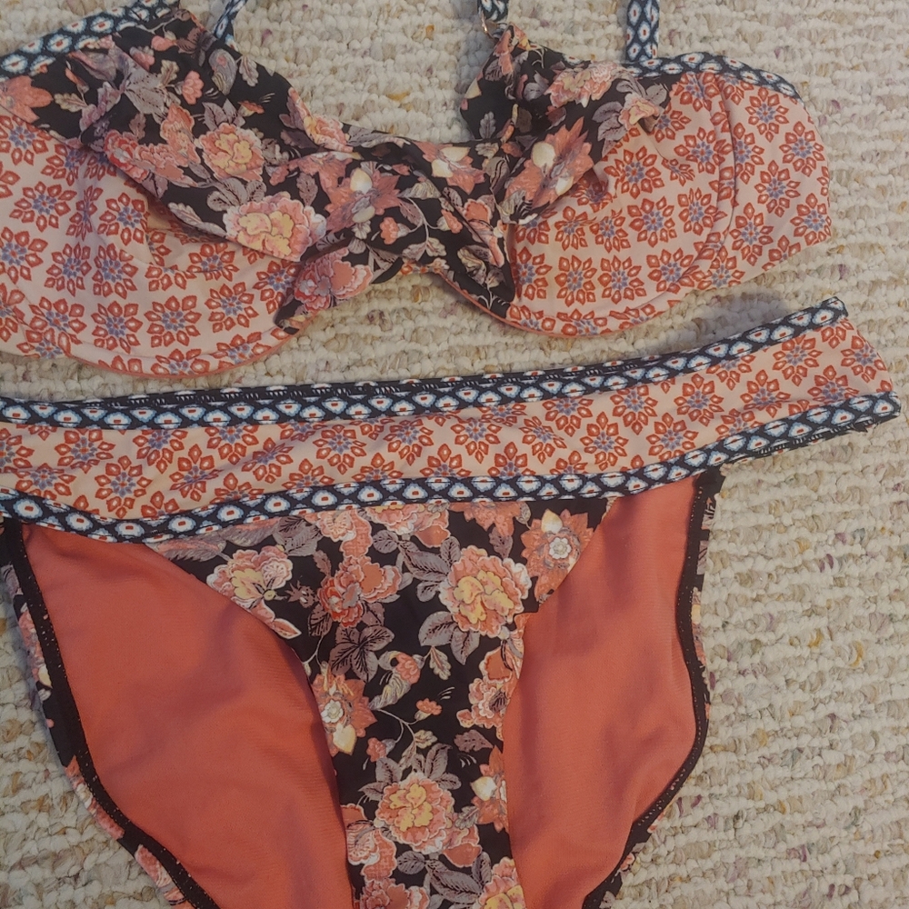 Floral Bikini Set in Orange and Black